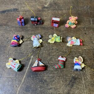 Set Of 12 1" Christmas Ornaments Mini Angels Toys Book Resin